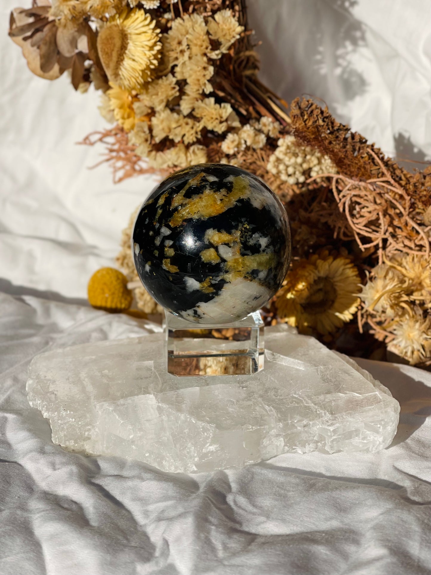 Yellow Tourmaline | Black Tourmaline | Mica | Quartz Sphere
