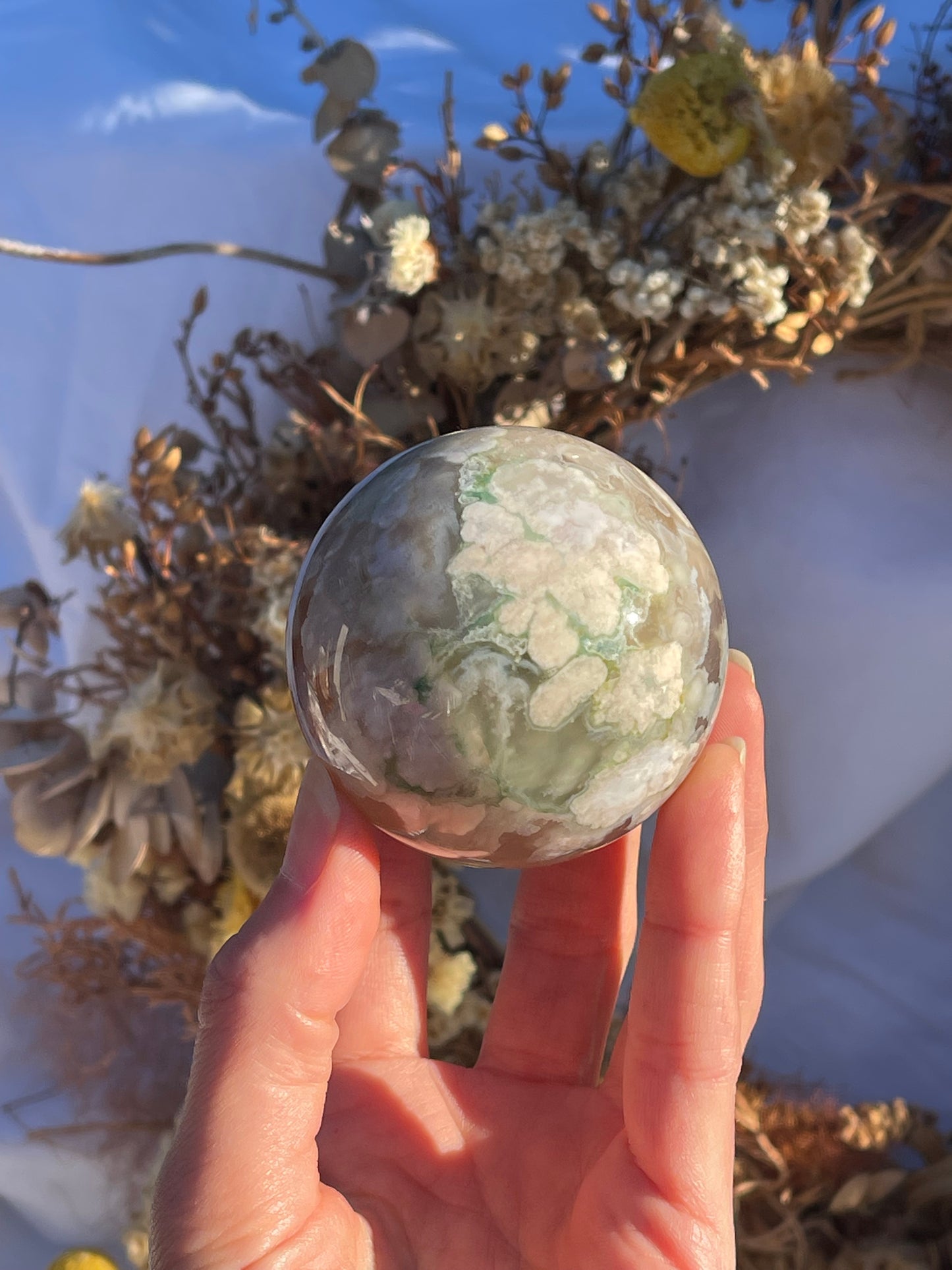 Green Flower Agate Sphere #2