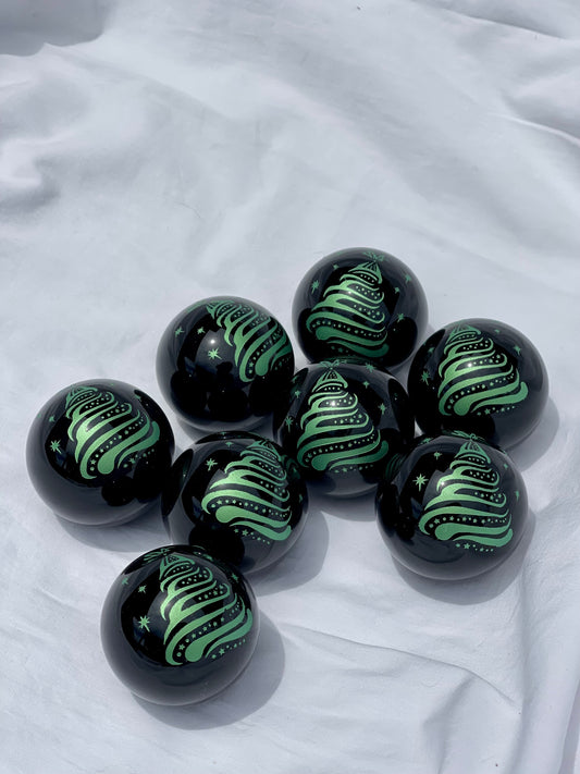 Green Christmas Tree Etched Obsidian Sphere