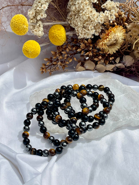 Mixed Bracelet | Tiger Eye, Black Obsidian, Hematite