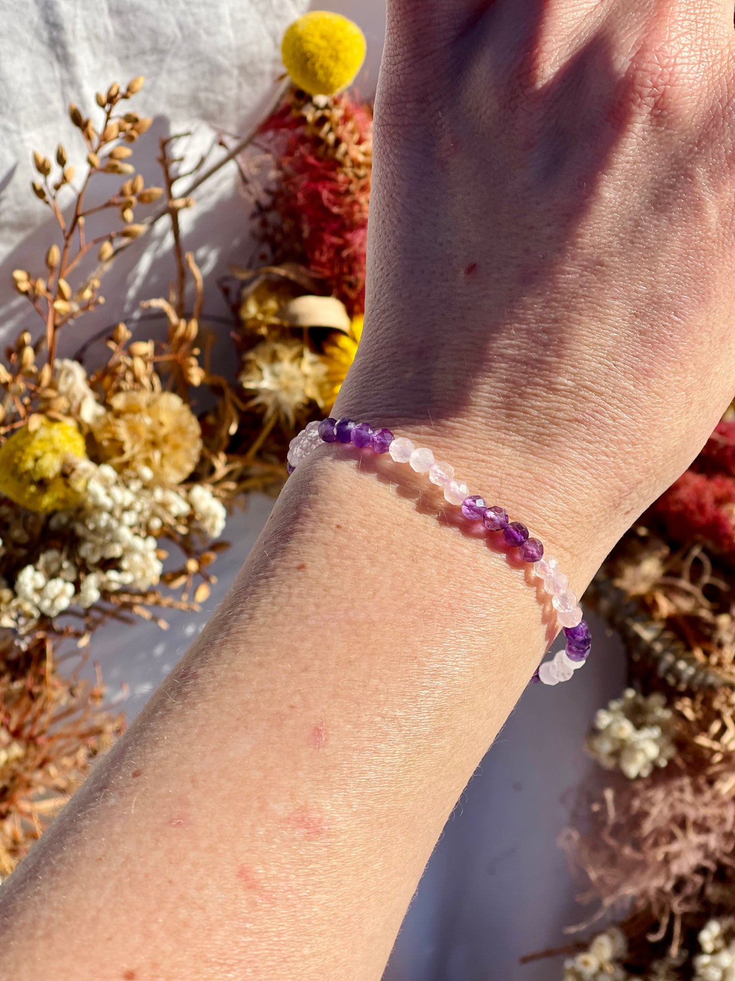 Facet Rose Quartz & Amethyst Bracelet