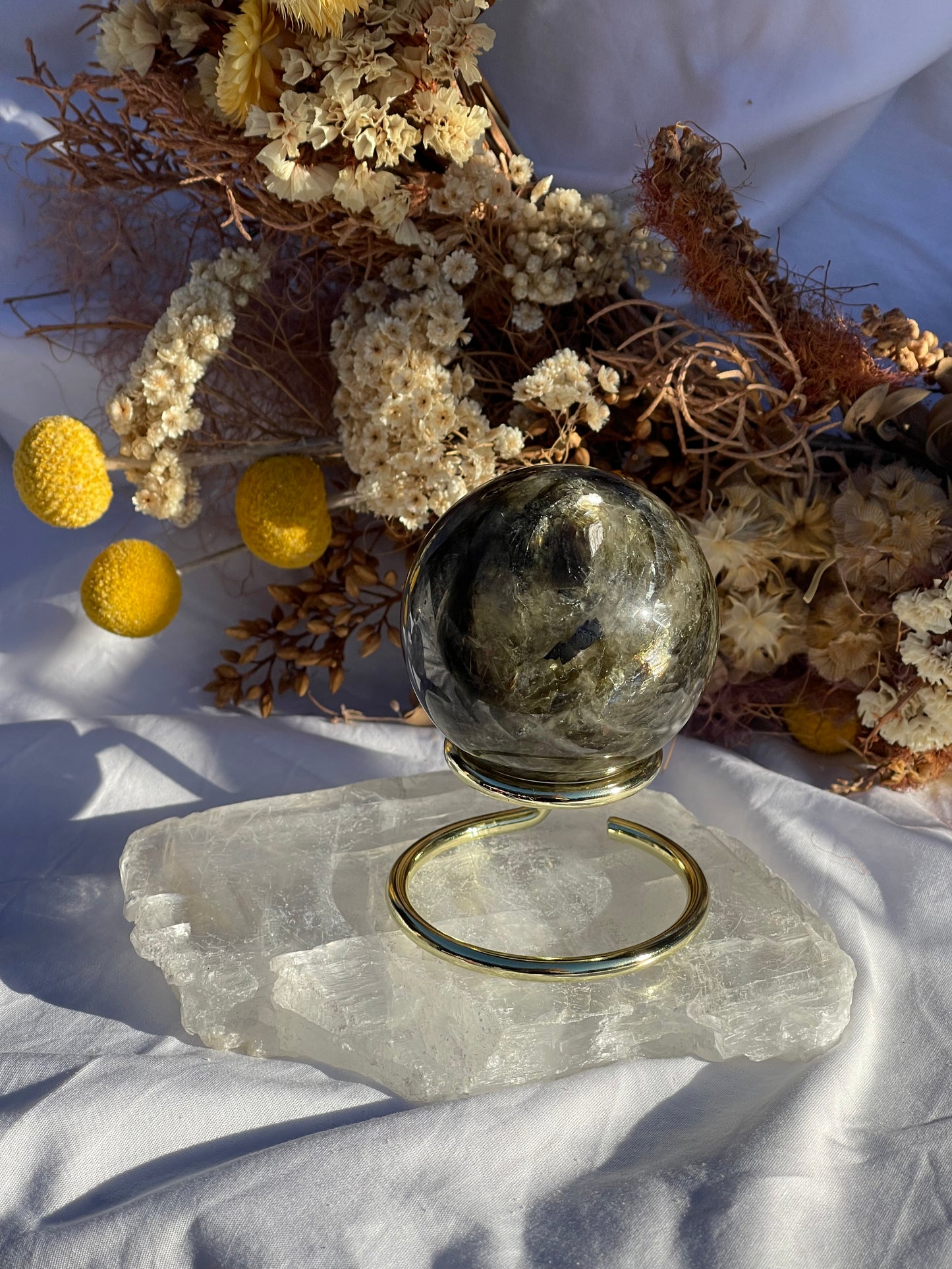Green Mica & Smokey Quartz Sphere #2