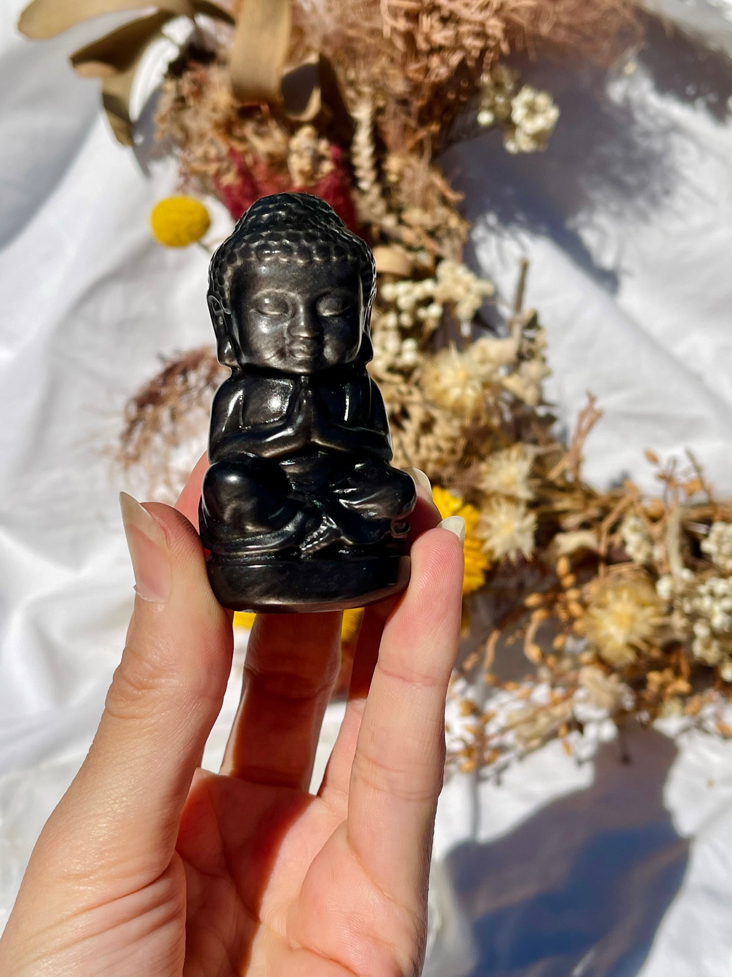 Silver Sheen Obsidian Buddha