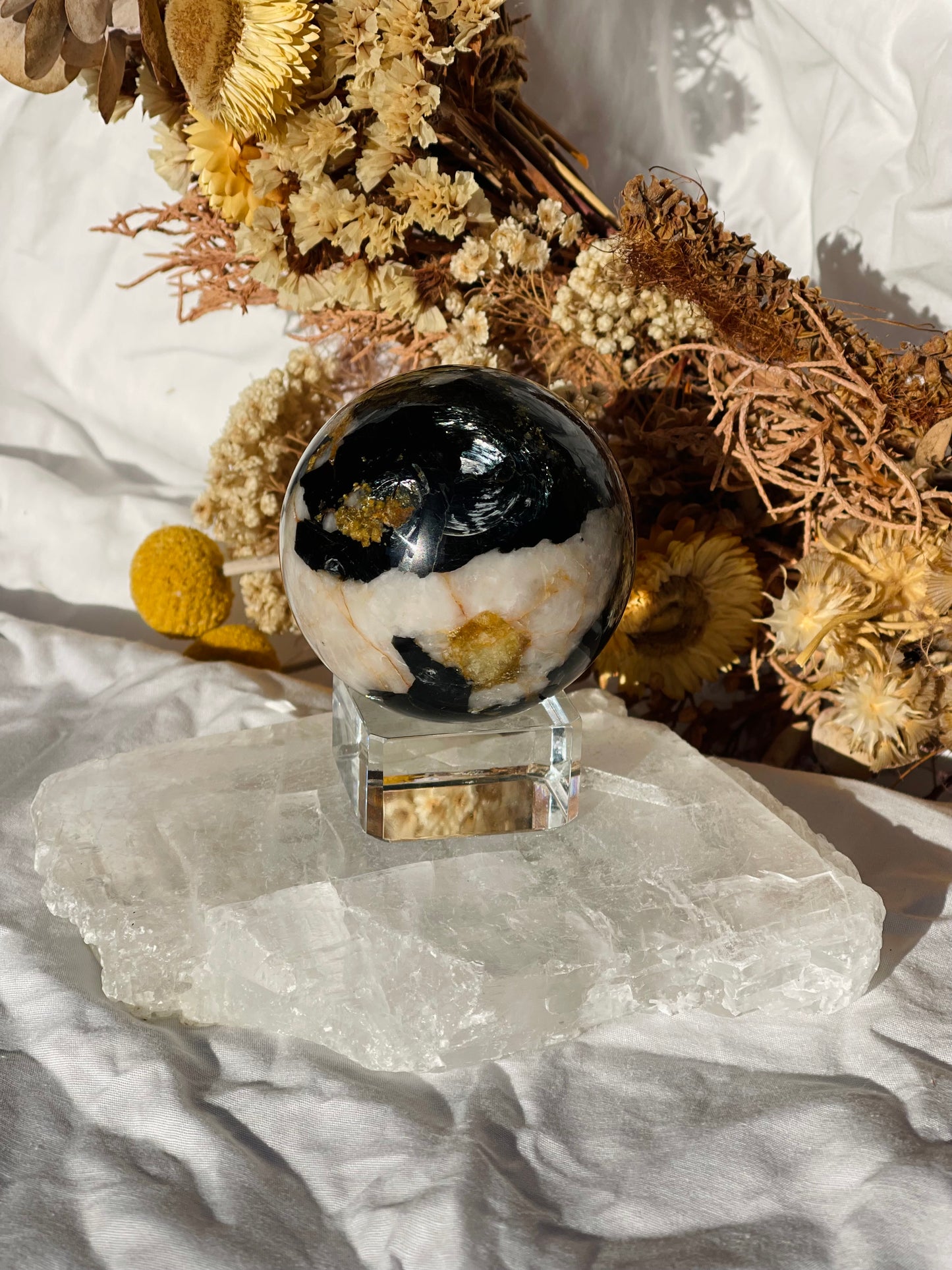 Yellow Tourmaline | Black Tourmaline | Mica | Quartz Sphere