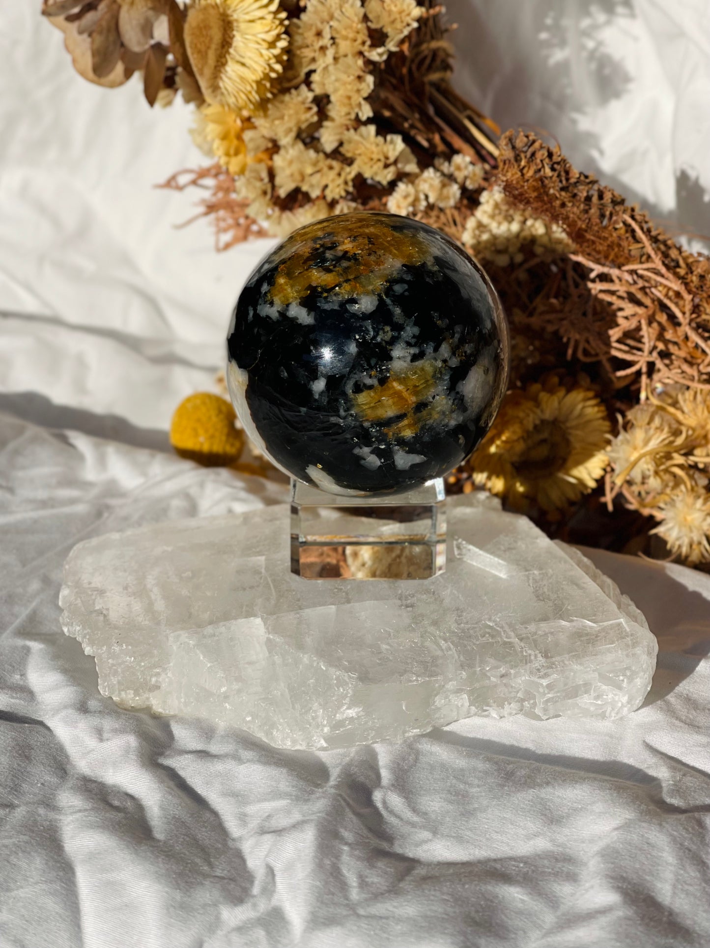 Yellow Tourmaline | Black Tourmaline | Mica | Quartz Sphere