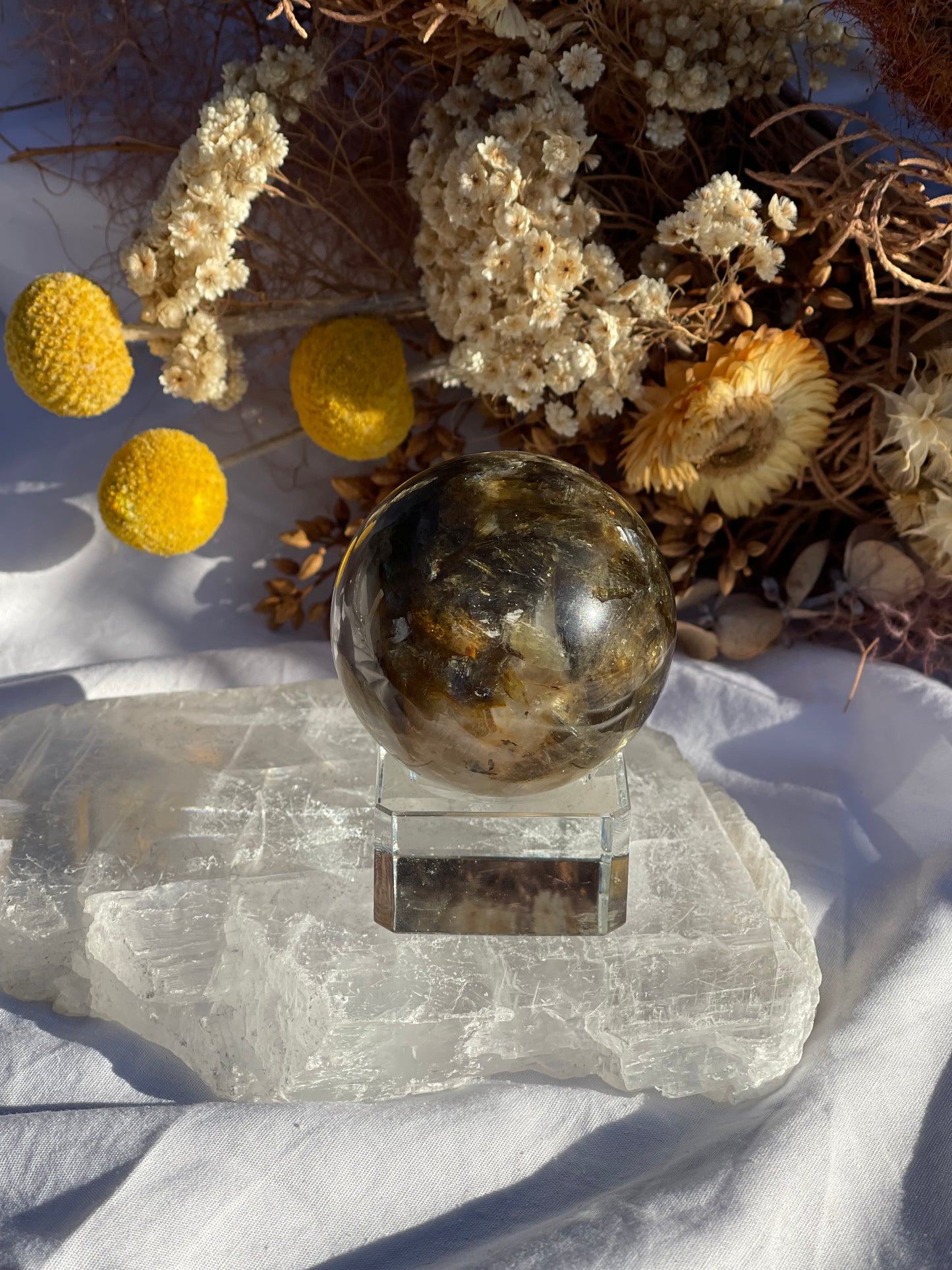 Green Mica & Smokey Quartz Sphere #1