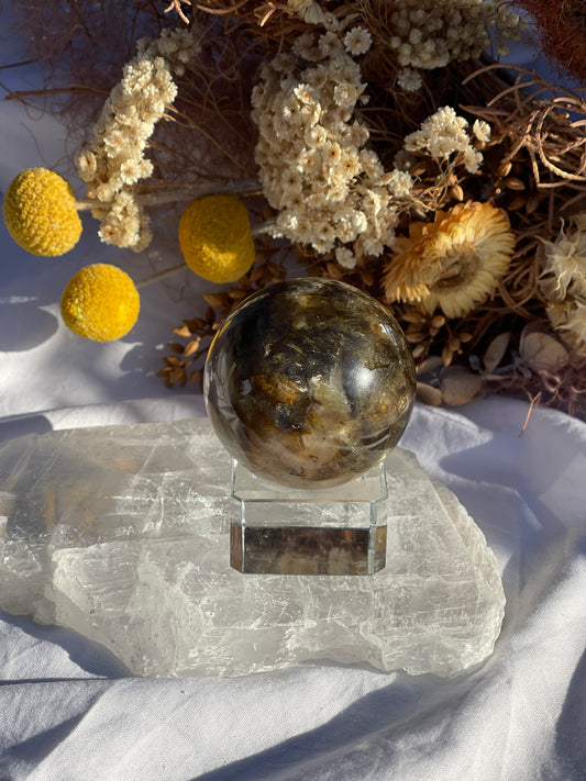 Green Mica & Smokey Quartz Sphere #1