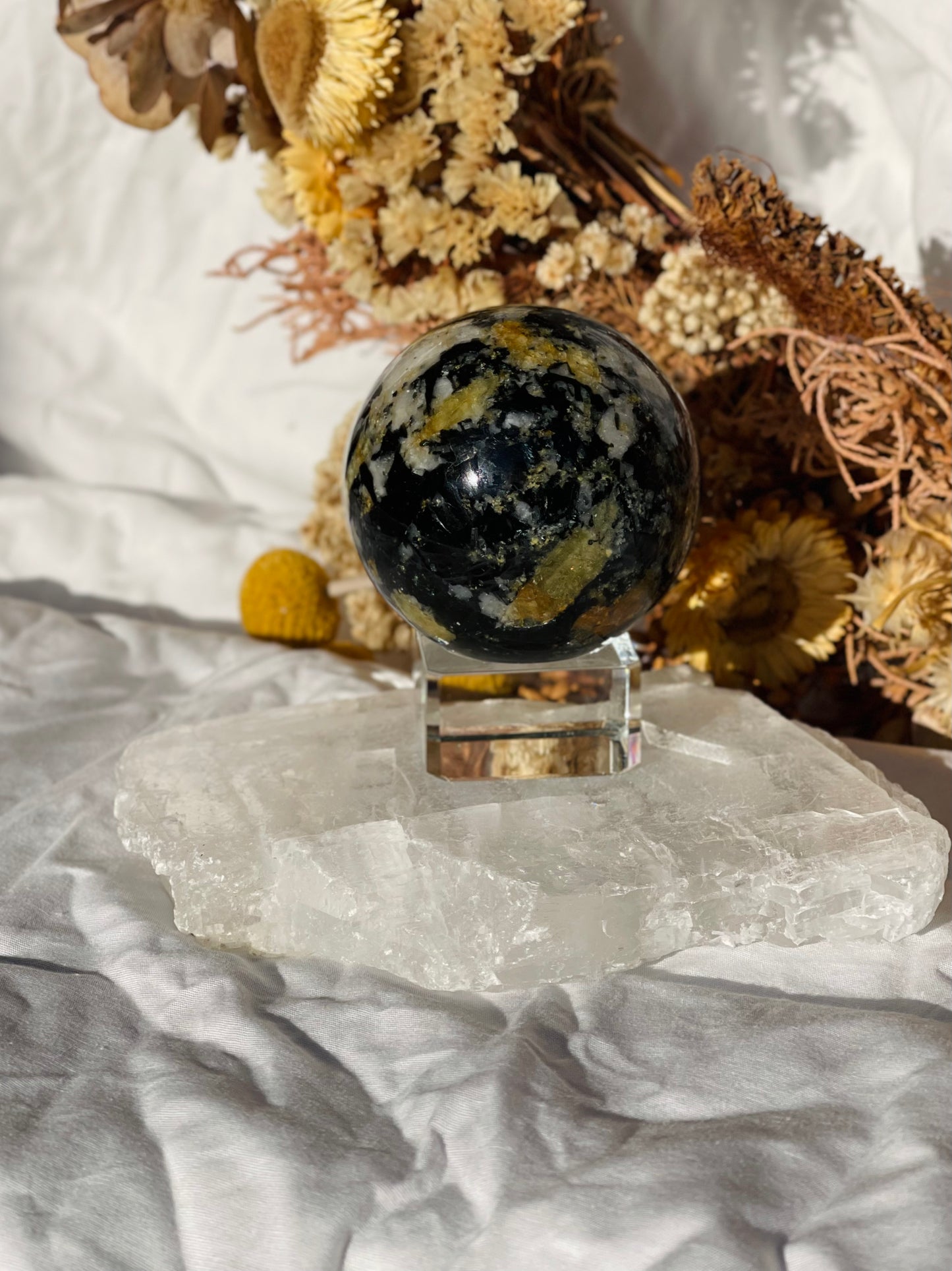 Yellow Tourmaline | Black Tourmaline | Mica | Quartz Sphere