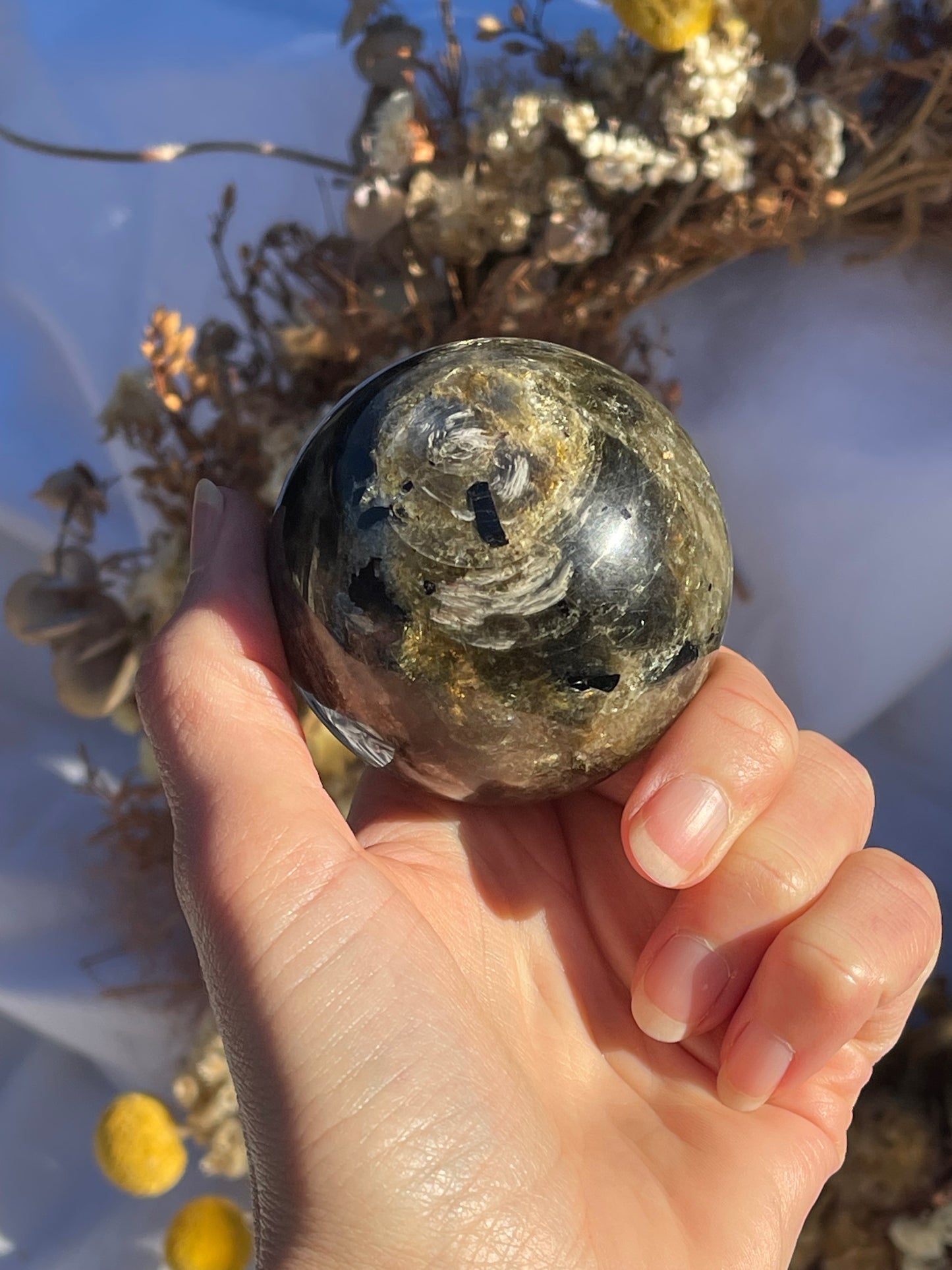 Green Mica & Smokey Quartz Sphere #2