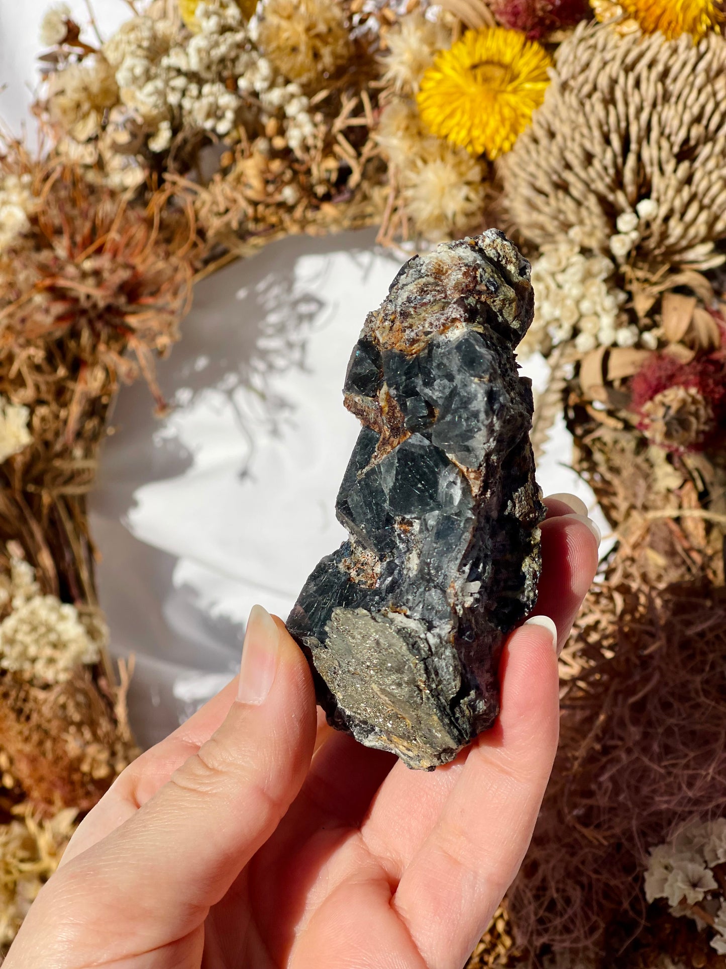 Cubic Fluorite with Boulangerite inclusions #2