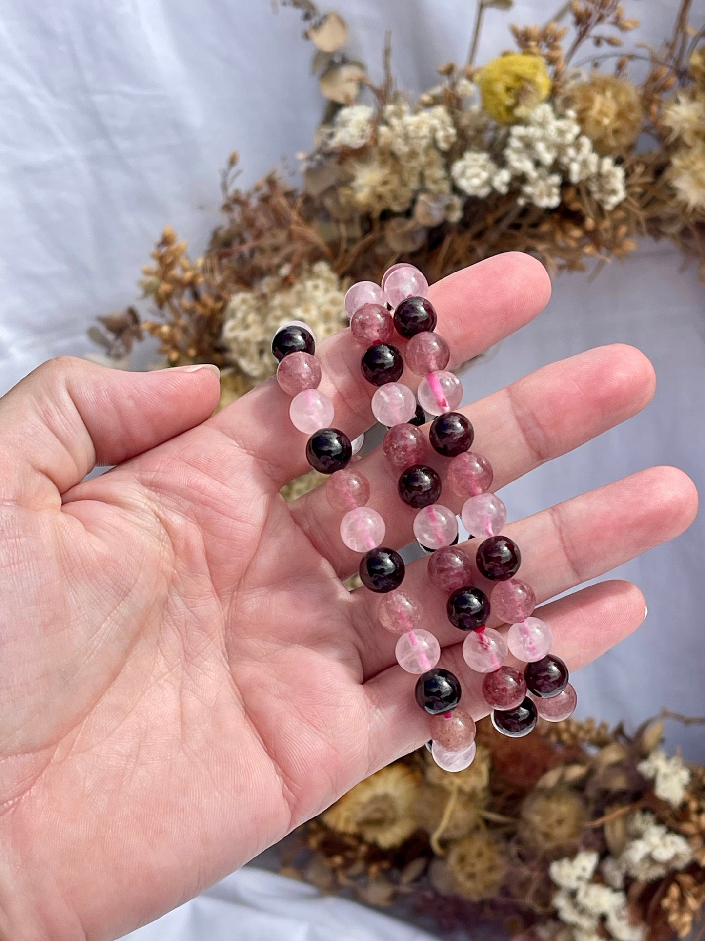 Mixed Bracelet | Garnet, Strawberry Quartz, Rose Quartz