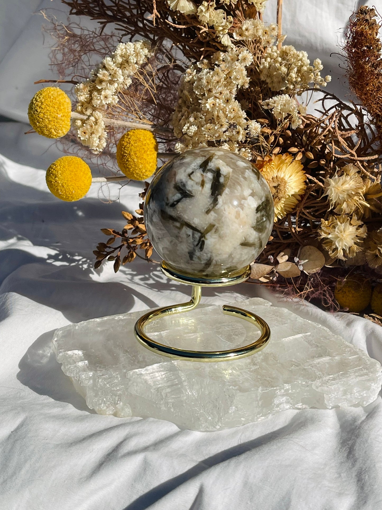 Green Tourmaline & Quartz Sphere