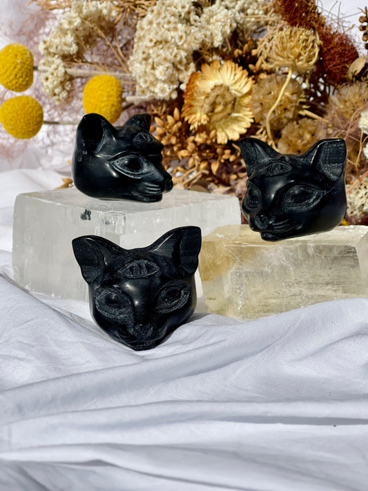Black Obsidian Cat Head