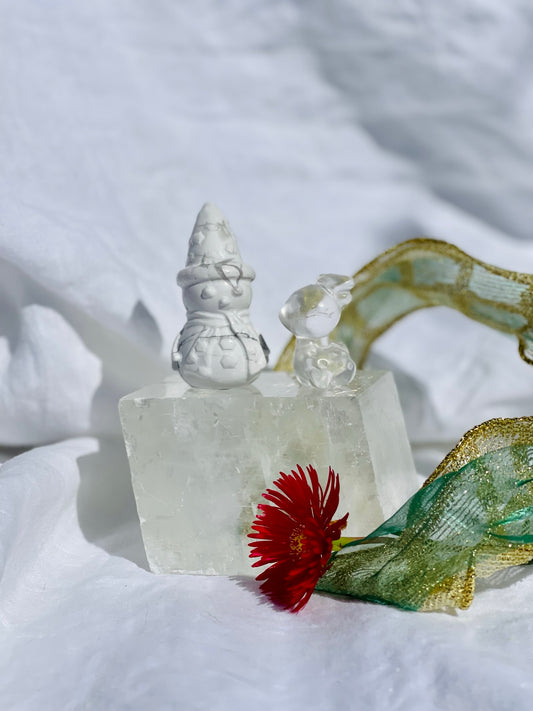 Howlite Snowman / Quartz Reindeer Duo