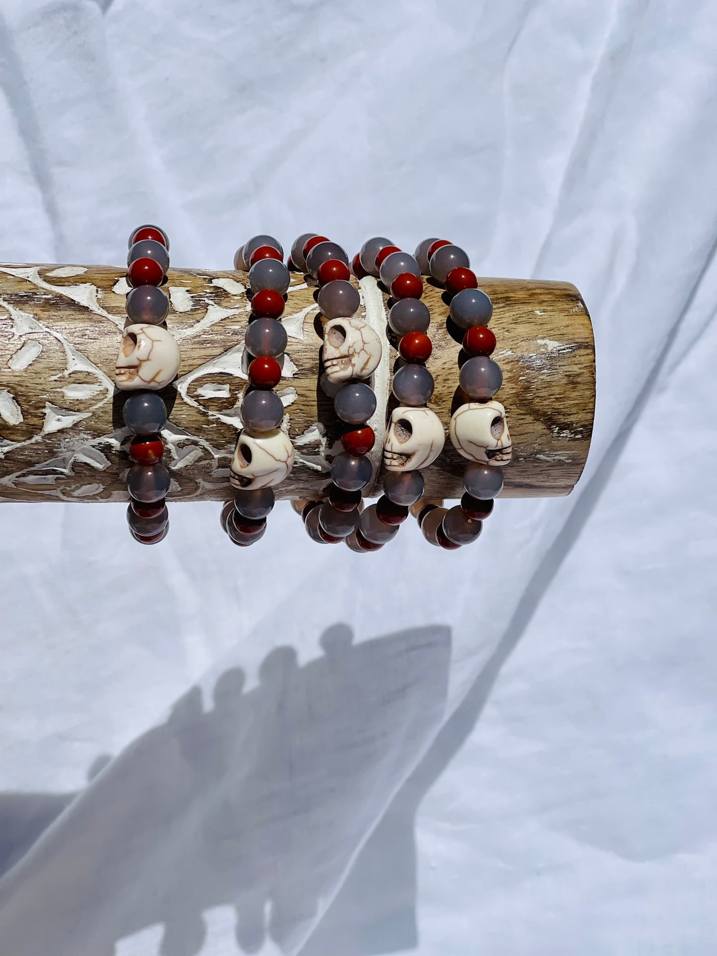Agate + Red Jasper Bracelet With Skull