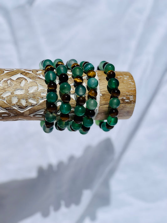 Tiger Eye + Green Agate Bracelet