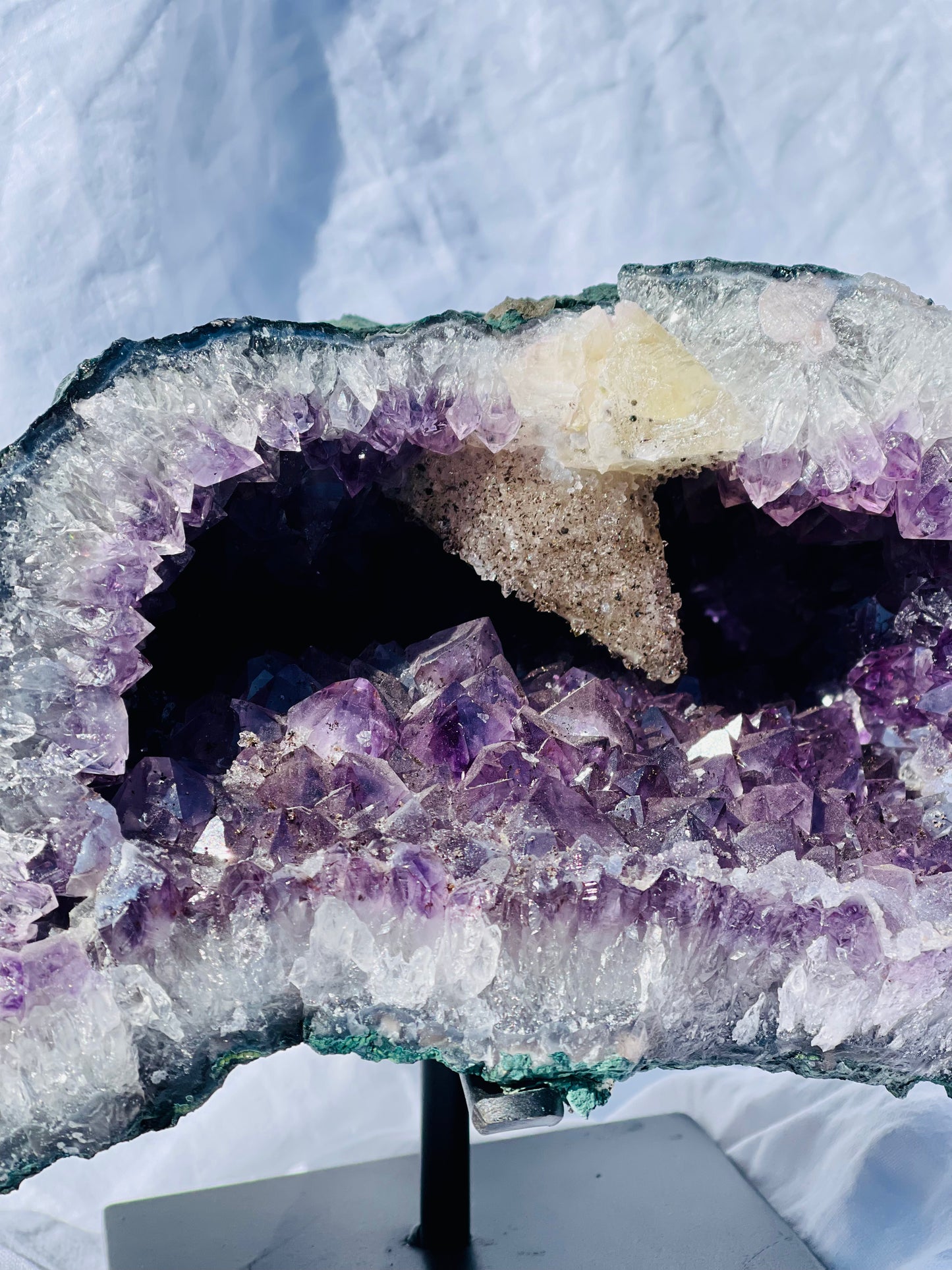 Brazilian Amethyst Cave With Sugar Calcite Inclusion