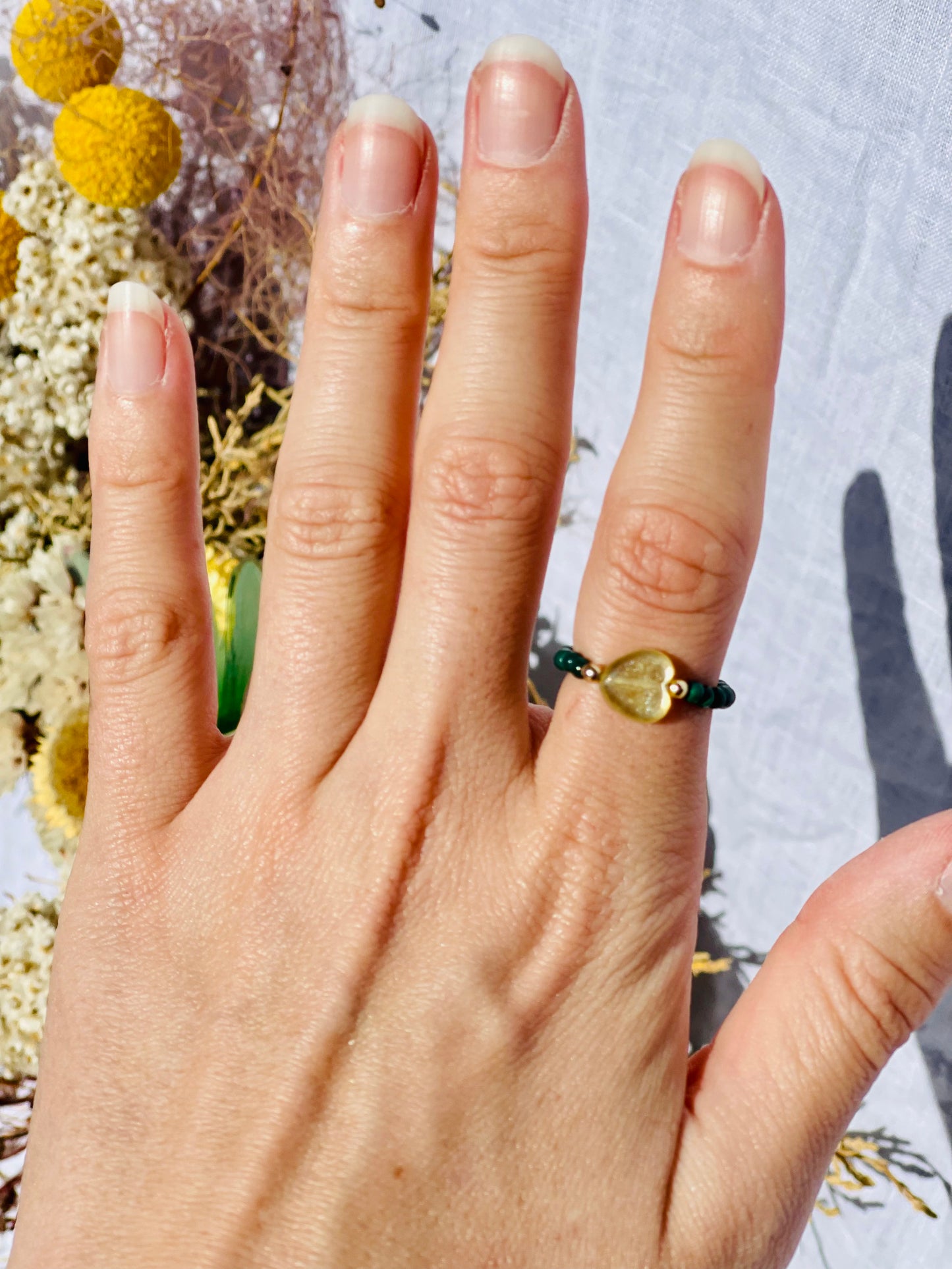 Malachite With Mica Heart Ring