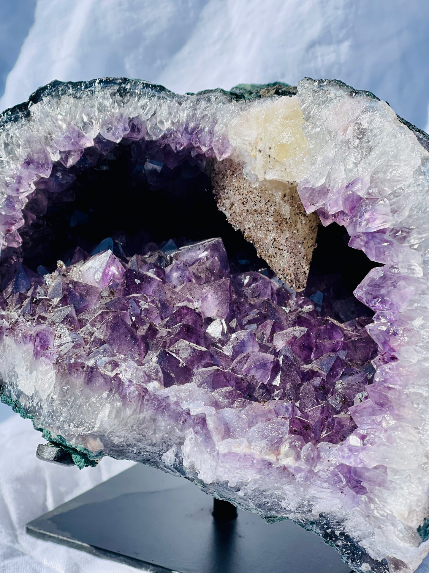 Brazilian Amethyst Cave With Sugar Calcite Inclusion