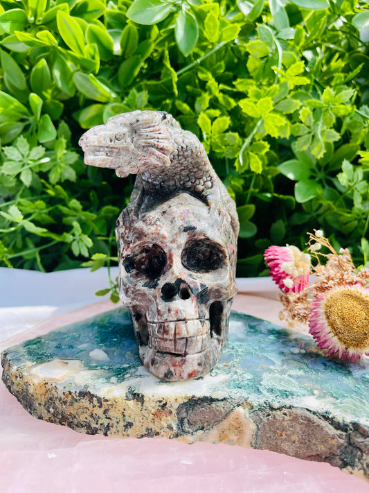 Yooperlite Skull With Dragon