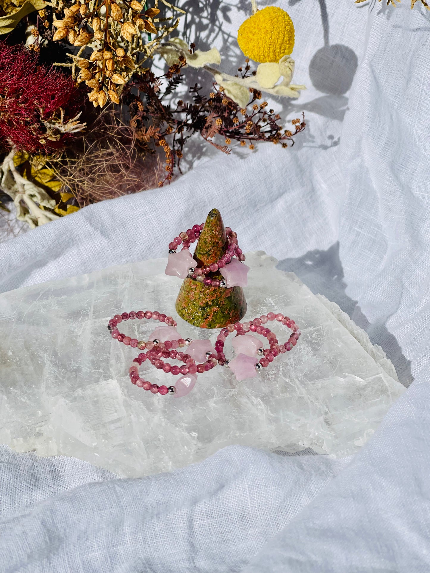 Strawberry Quartz With Kunzite Star  Ring