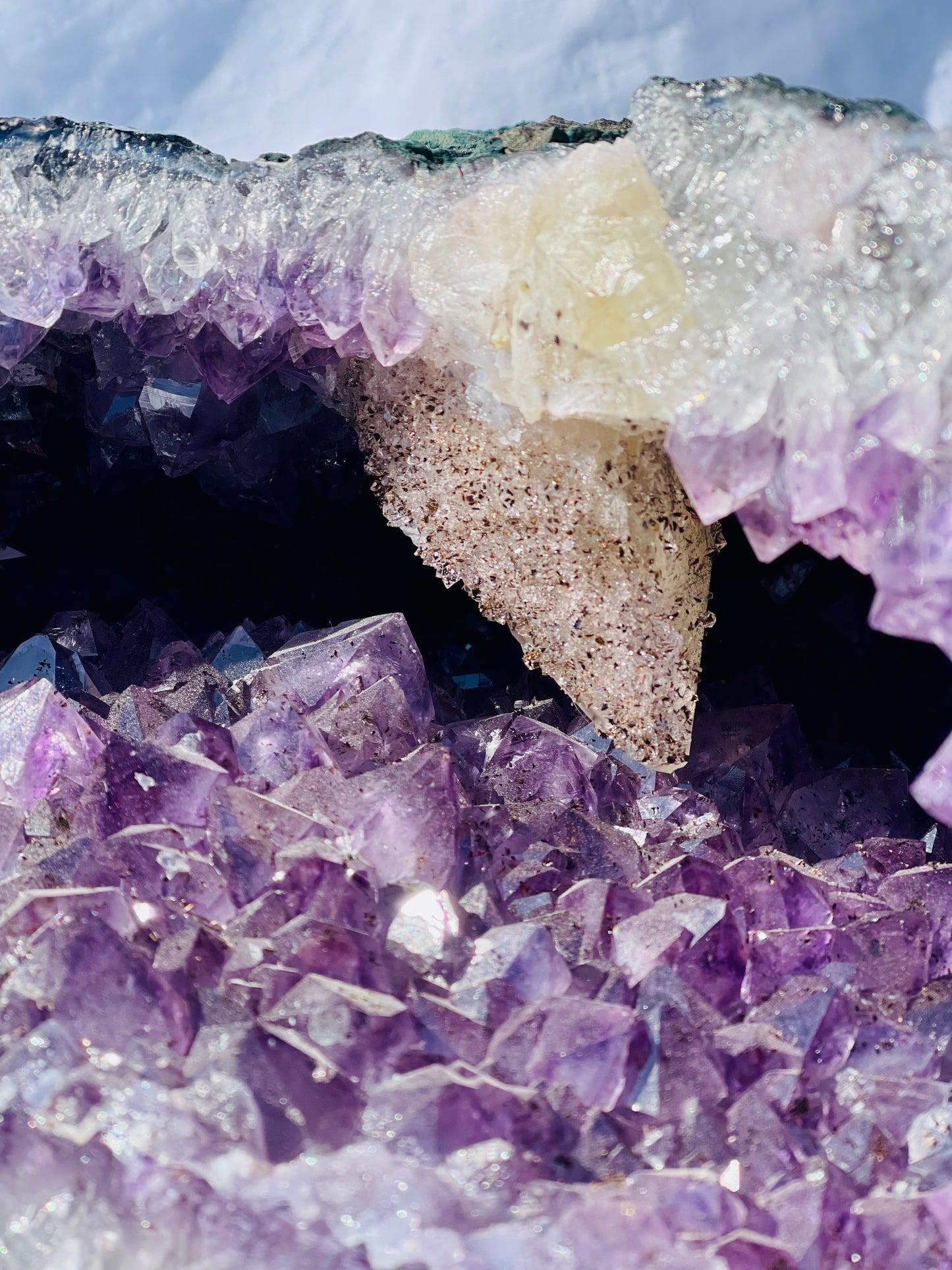 Brazilian Amethyst Cave With Sugar Calcite Inclusion