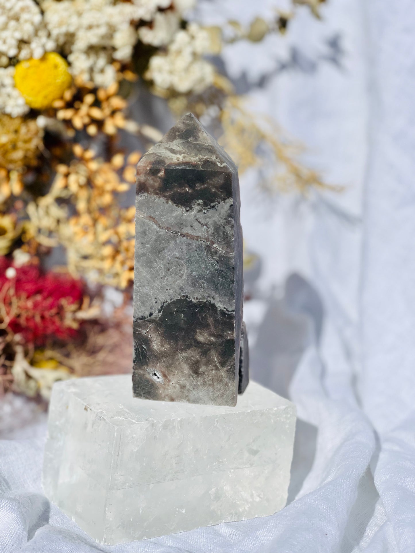 Black Sphalerite With Calcite Inclusion Point C