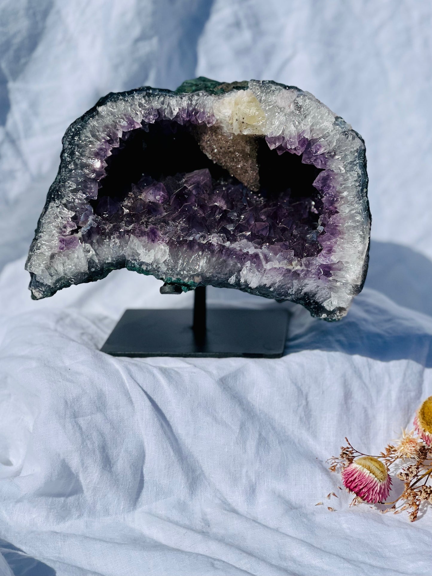 Brazilian Amethyst Cave With Sugar Calcite Inclusion