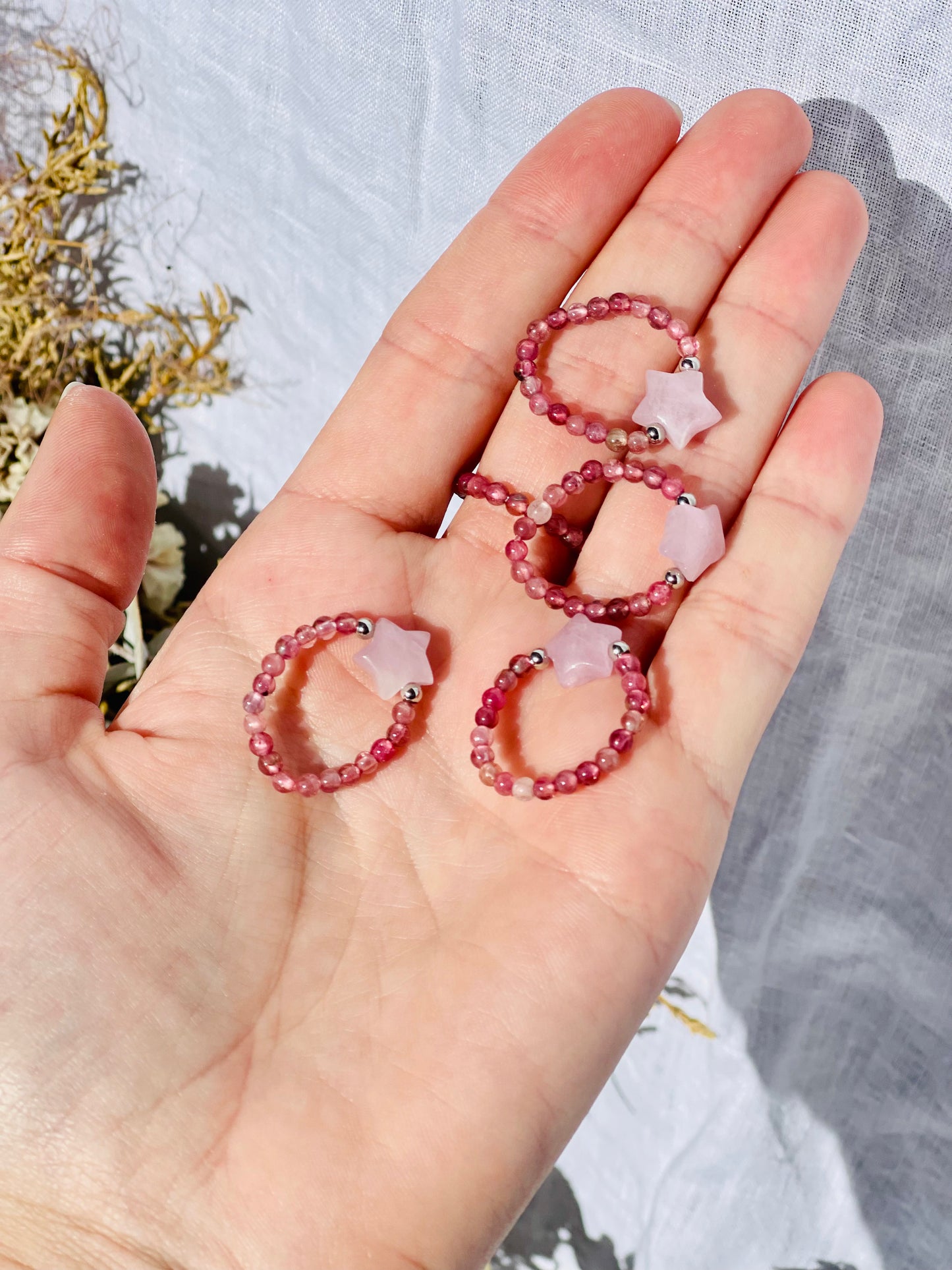 Strawberry Quartz With Kunzite Star  Ring